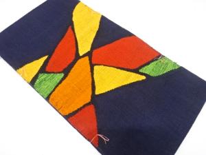 未使用品　手織り真綿紬　石畳模様織り出し　名古屋帯